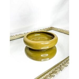 Small Vintage Avocado / Olive Green Round Ceramic Pottery Planter , Succulent